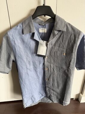 Percival Linen Camp Collar Shirt in Blue Multi